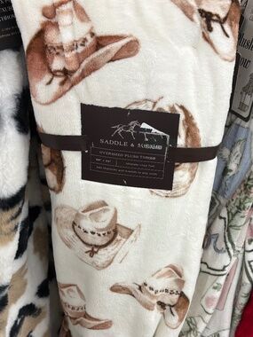 Saddle & Spur Cowboy Hat Oversized Plush Throw Blanket 60x70 Western NWT